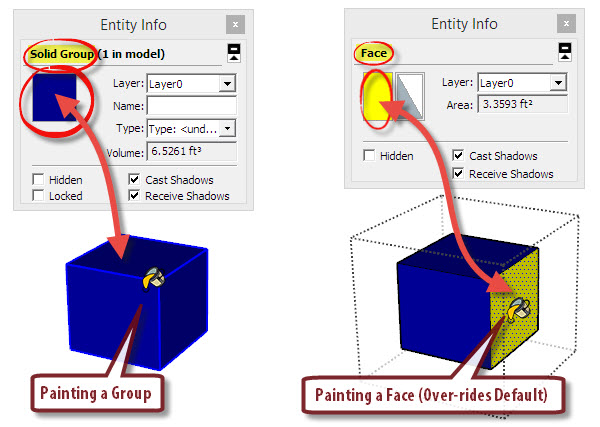 Painting a SketchUp group vs faces